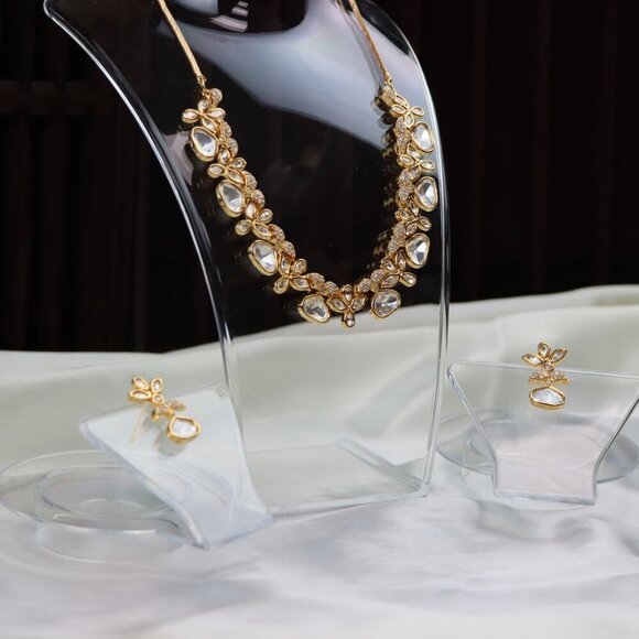 Graceful Brass Kundan Necklace & Earrings Set, JP43 - Picture 7 of 12